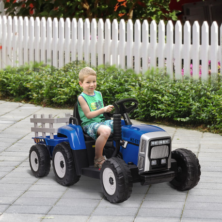 Ride On Tractor, Battery Powered Electric Car, with Detachable Trailer, Remote Control, Music - Blue