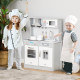 Kids Wooden Toy Kitchen Pretend Play Cooking Playset w/ Sound &amp; Light Effect, Battery Operated Cooktop, Ice Machine, Marble Patt