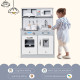 Kids Wooden Toy Kitchen Pretend Play Cooking Playset w/ Sound &amp; Light Effect, Battery Operated Cooktop, Ice Machine, Marble Patt