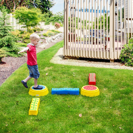 Outsunny Five-Piece Kids Stepping Stones and Balance Bridge w/ Non-Slip Surface & Bottom. for Toddlers - Multicoloured