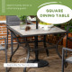 Outsunny 94 x 94 cm Garden Table with Parasol Hole, Outdoor Dining Table for 4, Square Patio Table with Stone-Grain Effect PC Bo