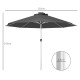 Outsunny 3m Parasol, with Solar-Powered LED Lights - Grey