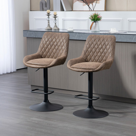 Set of Two Faux Leather Retro Bar Stools - Brown