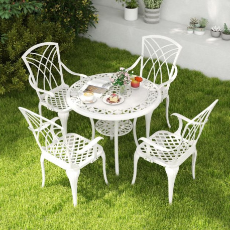 Patio Bistro Table Chair Set with Umbrella Hole for Garden Patio Balcony