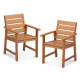 2 Piece Patio Hardwood Chair Dining Armchairs with Slatted Seat