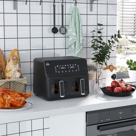 8L Dual Basket Air Fryer, 8-in-1 Air Fryer Oven with Digital Display, Visible, Timer, Preheat for Oil Free Low Fat Cooking, 2500