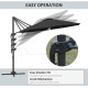 Outsunny Cantilever Parasol, with LED Lights and Cross Base - Dark Grey