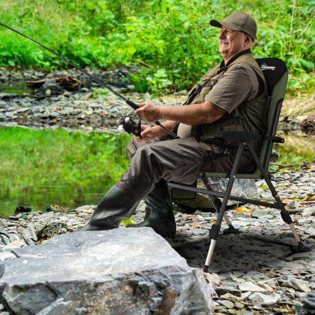 Outsunny Foldable Metal Frame Fishing Chair, with Adjustable Legs - Green/Black