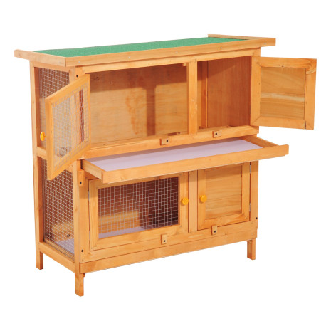 Pawhut 90cm 2 Tiers Double Decker Wooden Guinea Pigs Hutches Pet Cage