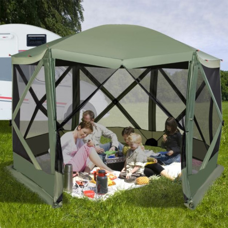 6-Sided Camping Gazebo Instant Setup Hub Tent with Portable Carrying Bag