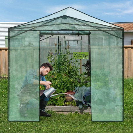 364 x 243 cm Folding Pop-up Greenhouse Walk-in with Zippered Doors