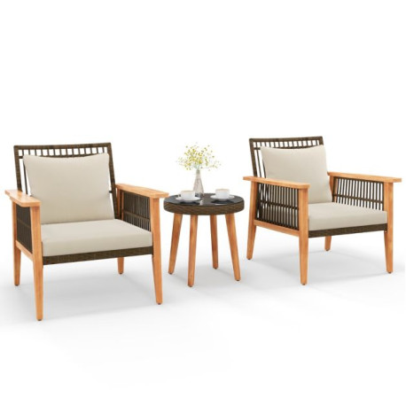 3 Piece Patio Furniture Set Wicker Woven Chair Set with Coffee Table