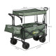 Outsunny Folding Trolley Cart Storage Wagon Beach Trailer 4 Wheels with Handle Overhead Canopy Cart Push Pull for Camping, Green