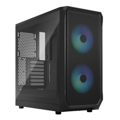 Fractal Design Focus 2 RGB (Black TG) Gaming Case w/ Clear Glass Window, ATX, 2 RGB Fans, RGB controller, Mesh Front, Innovative