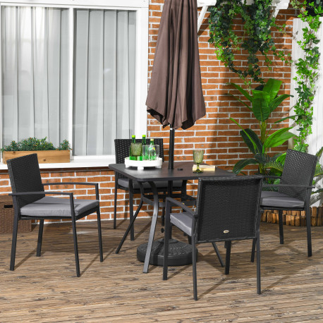 Outsunny Five-Piece Garden Dining Set, with Rattan Seat Chairs and Cushions - Black