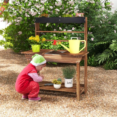 Wooden Potting Bench Table with Removable Sink for Kids