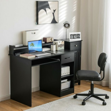 Wooden Computer Desk With Keyboard Tray for Work and Study