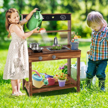 Outdoor Mud Kitchen for Kids with Rotatable Faucet and Removable Sink