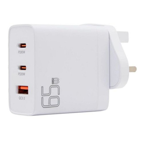 Pama 3-pin Wall Plug USB-C & USB-A Charger, 1x USB-C 65W (for Laptops), 1x USB-C 20W, 1x USB-A QC3.0