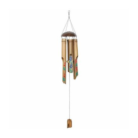 Bamboo Windchime Coloured Flowers Design