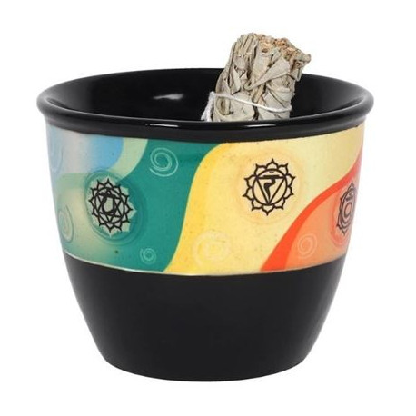 Black Ceramic Smudge Bowl Chakra Design