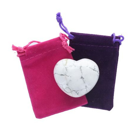 Heart Large White Howlite in Pouch Black Pouch