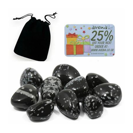 Obsidian Snowflake Gift Pouch of Ten Polished Tumblestones