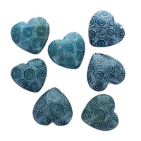 Peacock Blue Patterned Soapstone Heart with Info Card