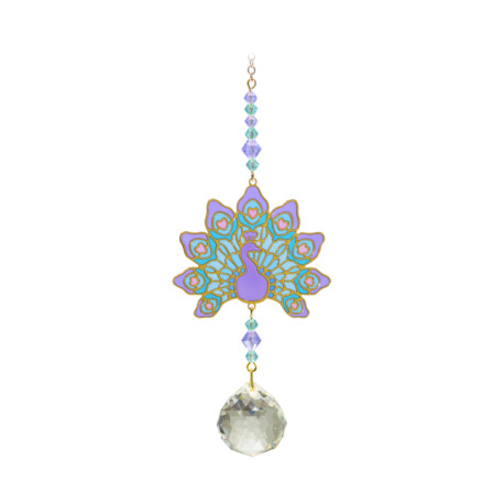 Purple Peacock Suncatcher Crystal