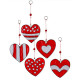 Set Of Five Red &amp; White Heart Suncatchers