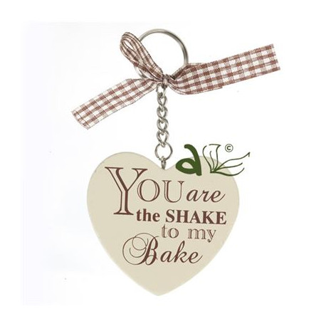 Shake to my Bake Wooden Heart Key Ring