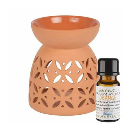 Terracotta Oil Burner Cut Out Pattern With FREE Orange 10ml Fragrance Oil