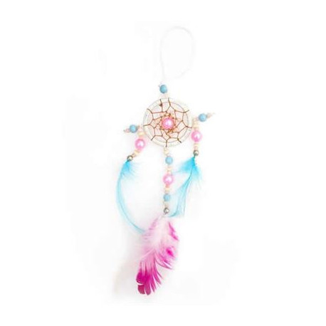 White Dream Catcher Small Pink & Blue Feathers