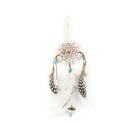 White Dream Catcher With Stone Chips And Feathers