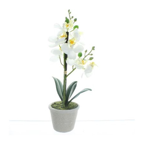 White Orchid Realistic Artificial Plant In White Pot