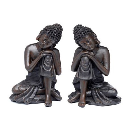 Set Of Two Thai Buddhas Brushed Wood Effect