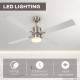 Ceiling Fan with LED Light, Flush Mount Ceiling Fan Lights with Reversible Blades, Pull-chain, Silver and Natural Tone