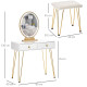 Dressing Table Set with LED Light, Round Mirror, Vanity Makeup Table with 2 Drawers and Cushioned Stool for Bedroom, White