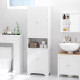 Tall Freestanding Bathroom Cabinet Retro Shutters w/ 3 Compartments Shelves Elevated Base Narrow Organiser White 60L x 30W x 182