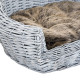 PawHut Wicker Pet Bed Willow Dog Cat Sofa Couch Puppy Basket with Cushion Grey 57L x 46W x 17.5H cm