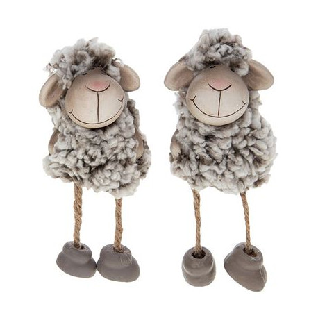 Grey Shaggy Sheep Shelf Sitters Set Of Two