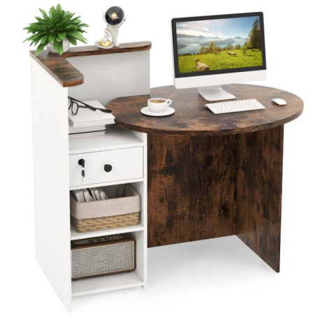 Corner Front Reception Counter Desk with Lockable Drawer