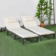 Outsunny Set of Two Reclining Rattan Sun Loungers, with Cushions - Brown/Cream