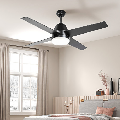 Ceiling Fan with LED Light, Flush Mount Ceiling Fan Lights with Reversible Blades, Remote, Black and Walnut Brown