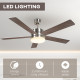 52&quot; Ceiling Fans with Light and Remote, 132CM LED Ceiling Fan with 5 Blades, 5-Speed, Timer, Quiet Reversible DC Motor, for Bedr