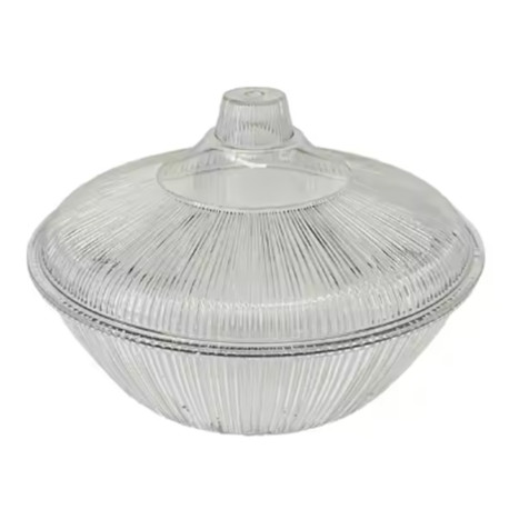 Plastic Clear Round Ribbed Fruit Bowl with Lid 25 x 10 cm