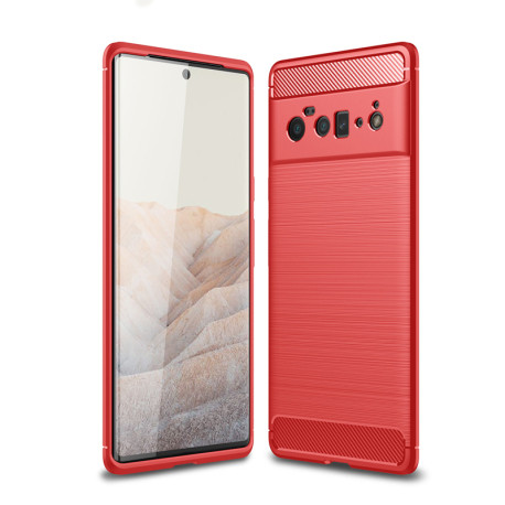 Carbon Fibre Pattern TPU Bumper Protective Case for Google Pixel 6 Pro - Red