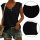 Summer V Neck Tank Tops Sleeveless Casual Loose Plain T-Shirt Cami Vest - Black L