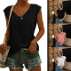 Summer V Neck Tank Tops Sleeveless Casual Loose Plain T-Shirt Cami Vest - Black L