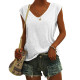 Summer V Neck Tank Tops Sleeveless Casual Loose Plain T-Shirt Cami Vest - White XL